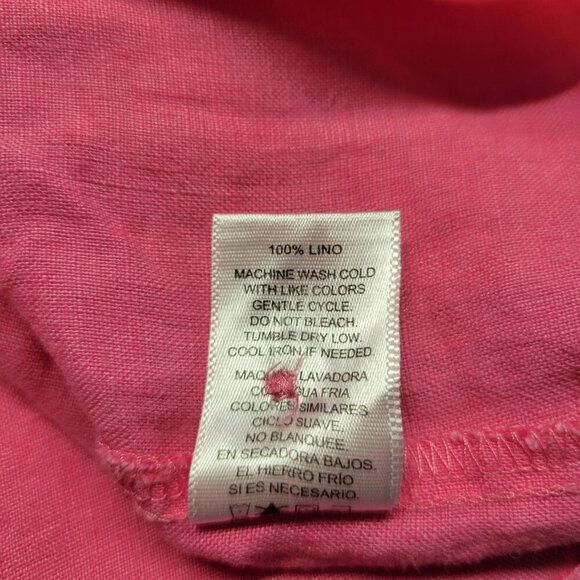 Company Ellen Tracy Extra Large Pink Peony Zippered V Neck Roll Tab Linen Blouse - Picture 13 of 13